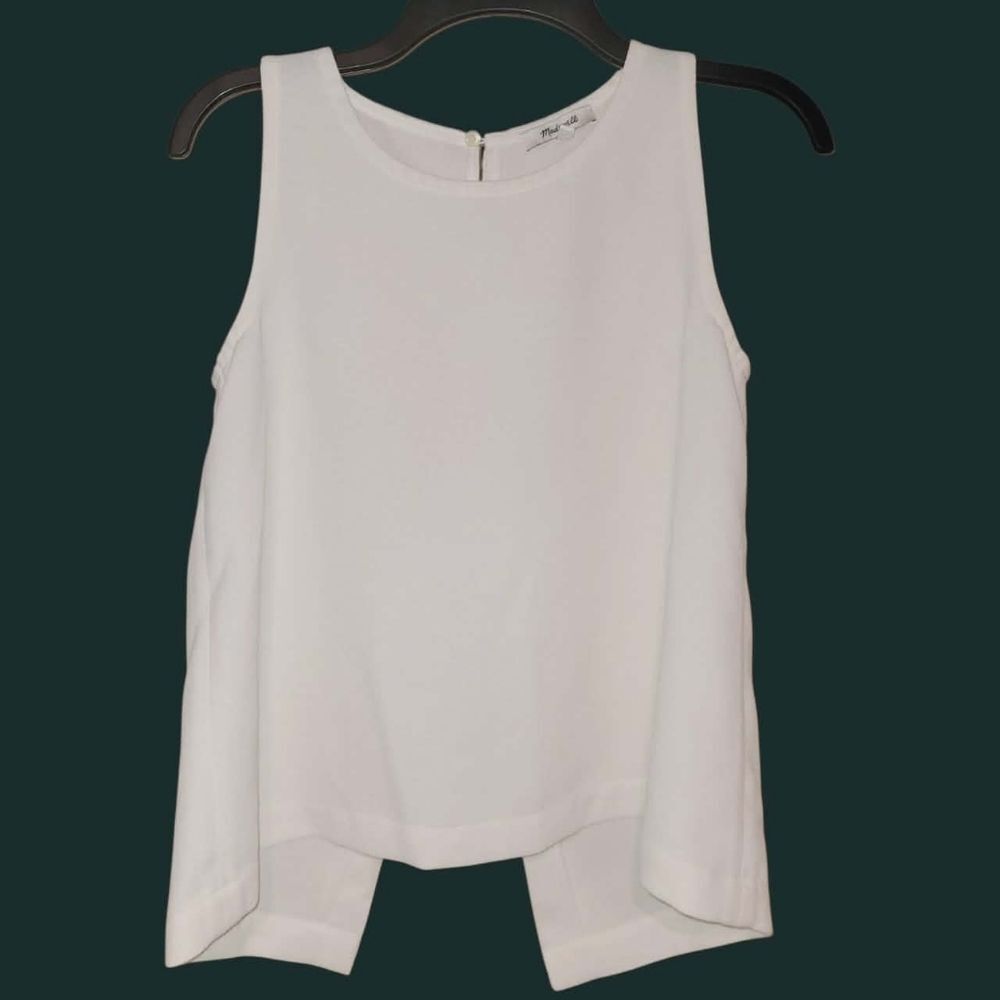 Madewell White Blouse Split Back Flowy Oversized XS Sleeveless Top